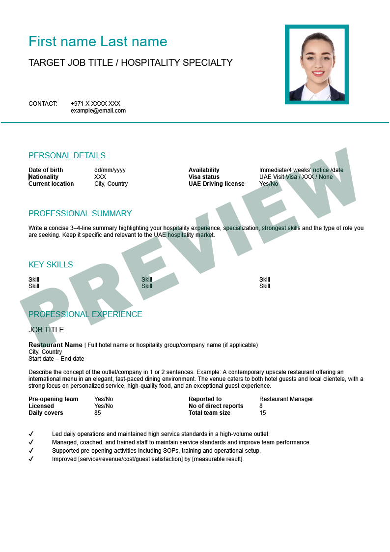 CV template preview page 1