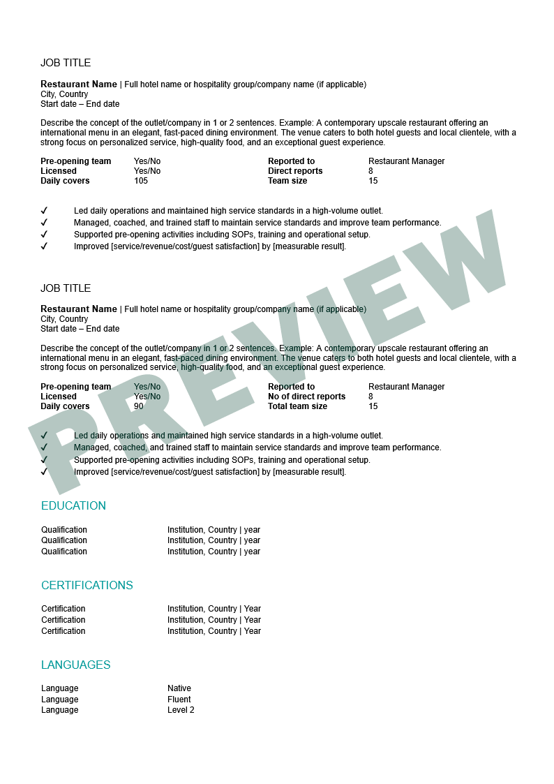 CV template preview page 2